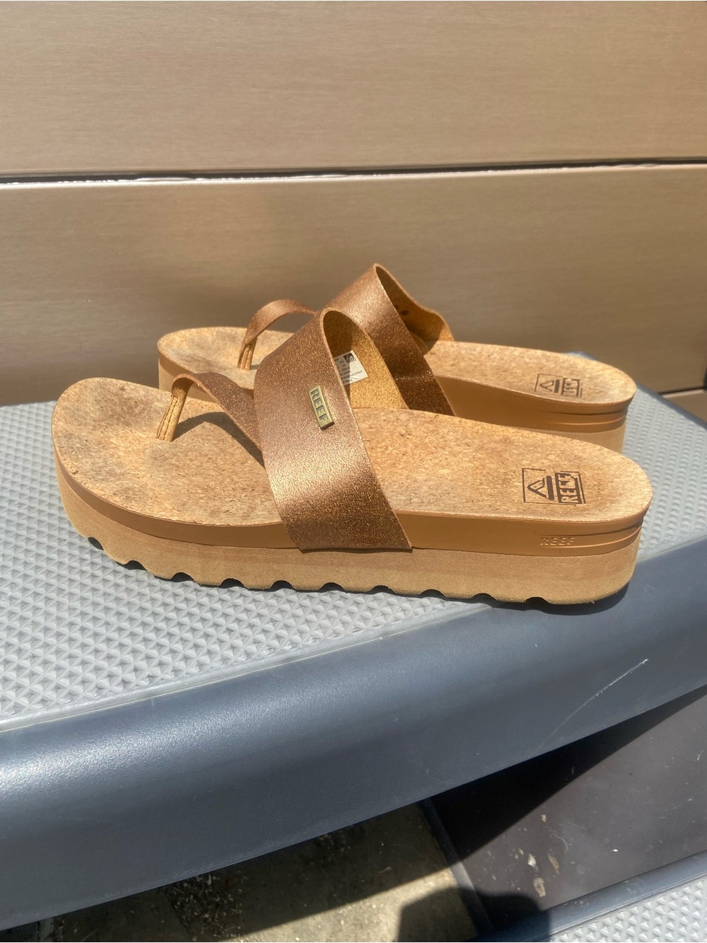 Reef Bronze Metallic Platform Thong Sandals
